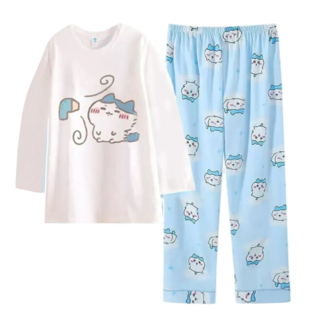 Kawaii Chiikawa Hachiware Round Neck Polyester Pajamas Set