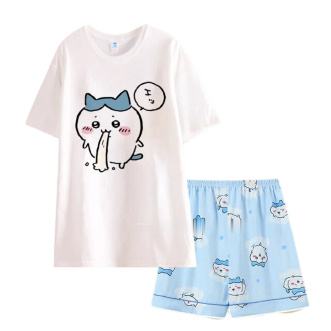 Anime Kawaii Chiikawa Hachiware Round Neck Pajamas Set