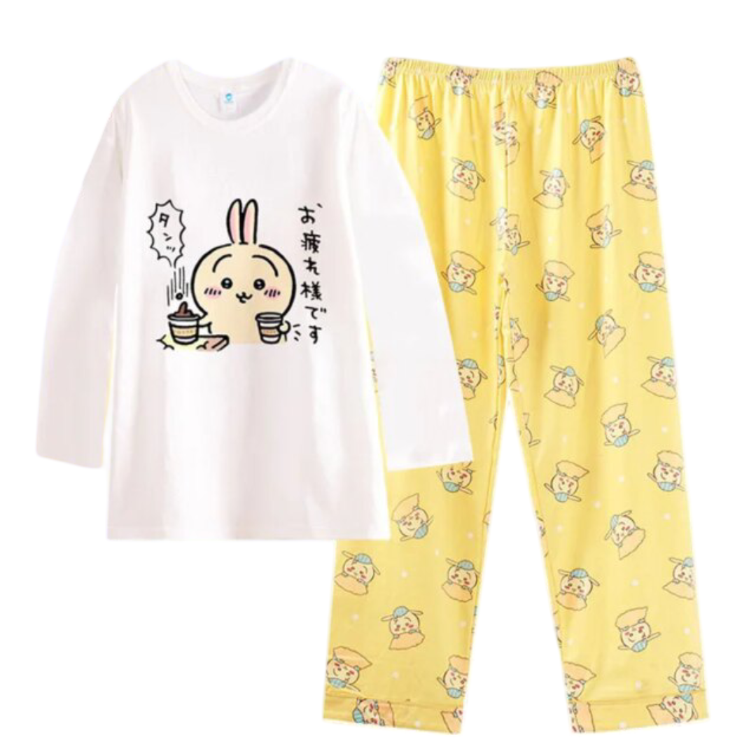 Kawaii Anime Chiikawa Usagi Round Neck Pajamas Set