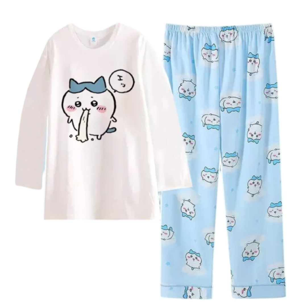 Kawaii Anime Chiikawa Hachiware Round Neck Pajamas Set Kawaii Anime Chiikawa Hachiware Round Neck Pajamas Set