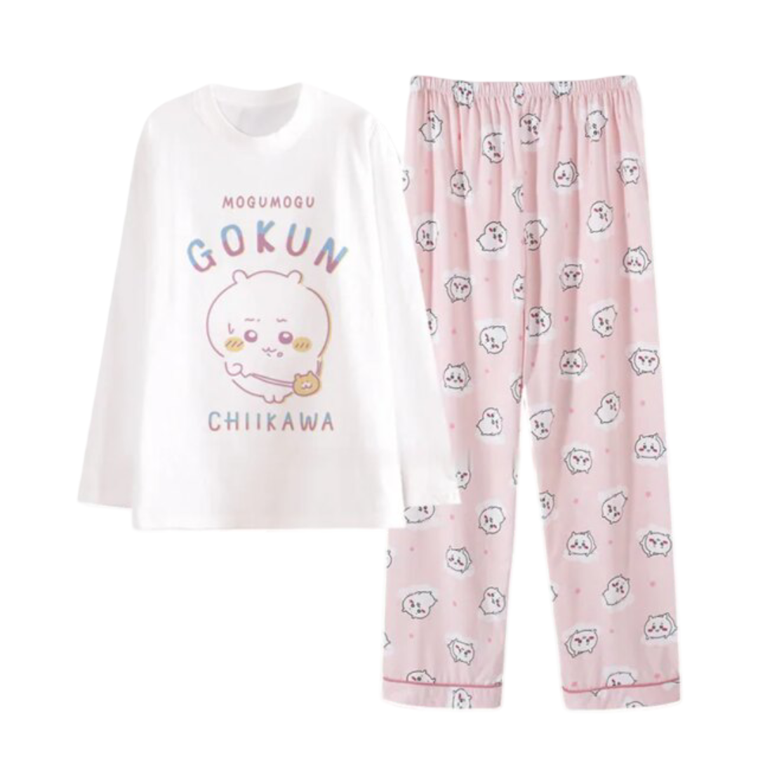 Kawaii Chiikawa Round Neck Polyester Pajamas Set