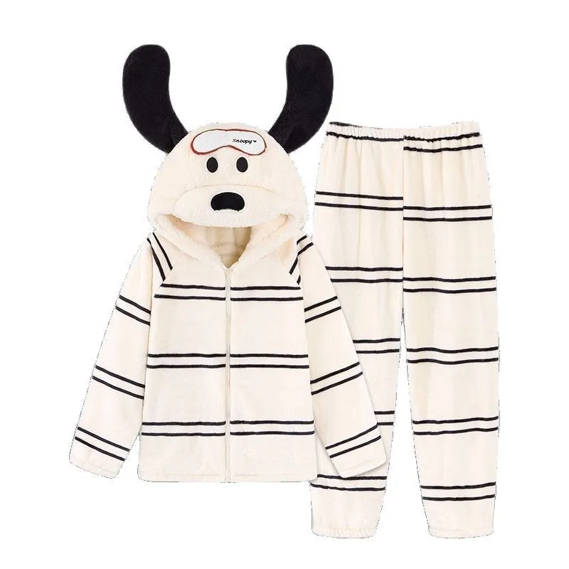 Kawaii Cartoon Puppy Coral Fleece Pajamas Set