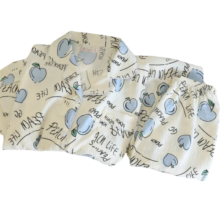 2Pcs Kawaii Flower Print Polyester Pajamas Set 2Pcs Kawaii Flower Print Polyester Pajamas Set