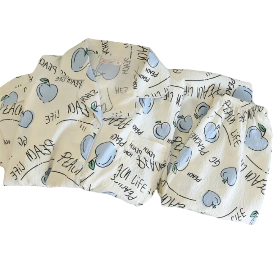 2Pcs Kawaii Flower Print Polyester Pajamas Set