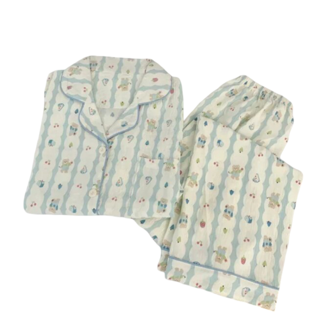 2Pcs Kawaii Teddy Bear Print Pajamas Set