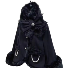 Kawaii Black Winter Plush Overcoat Kawaii Black Winter Plush Overcoat