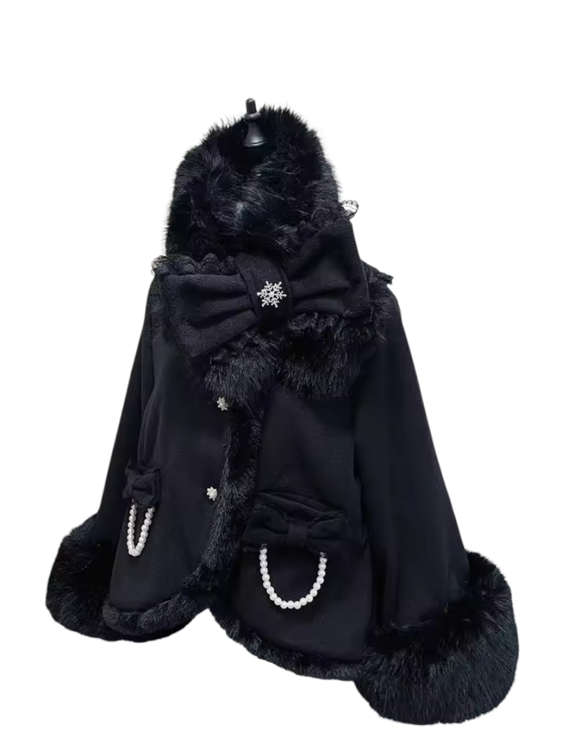 Kawaii Black Winter Plush Overcoat Kawaii Black Winter Plush Overcoat