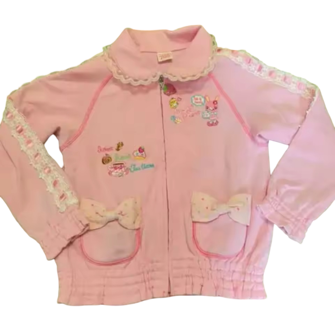 Cartoon Kawaii Mezzo Piano Embroidery Zipper Hoodie