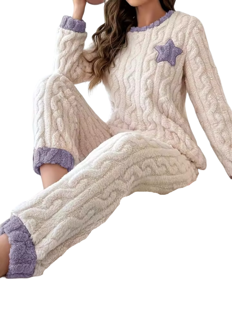 Kawaii Star Printed Coral Fleece Pajama Set