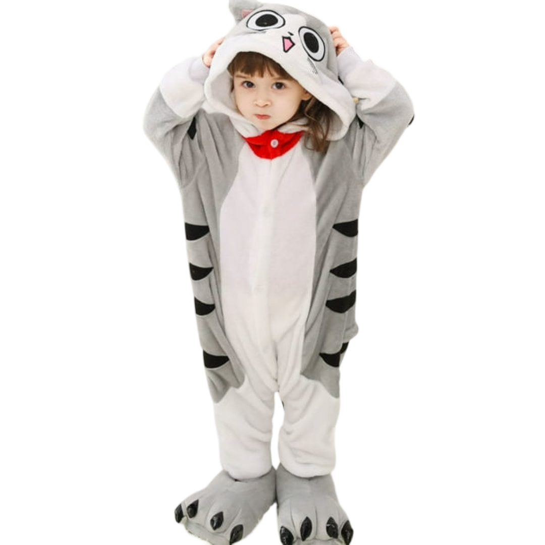 Cartoon Kawaii Grey Cat Plush Cosplay Costume