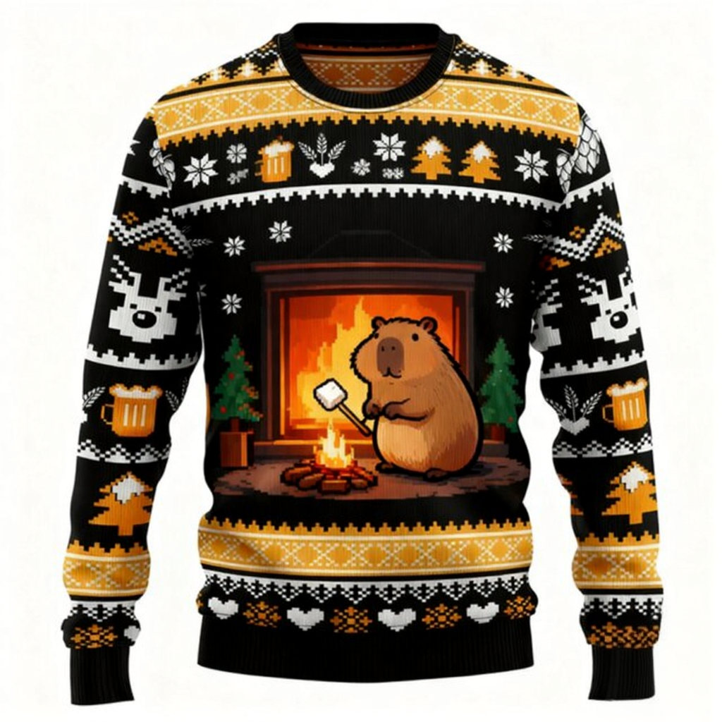 Kawaii Christmas Capybara With Campfire 3D Printed Sweatshirt