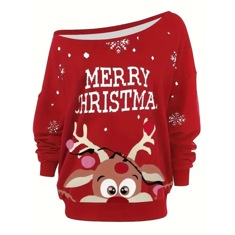 Kawaii Deer Christmas Print Long Sleeved Sweatshirt 