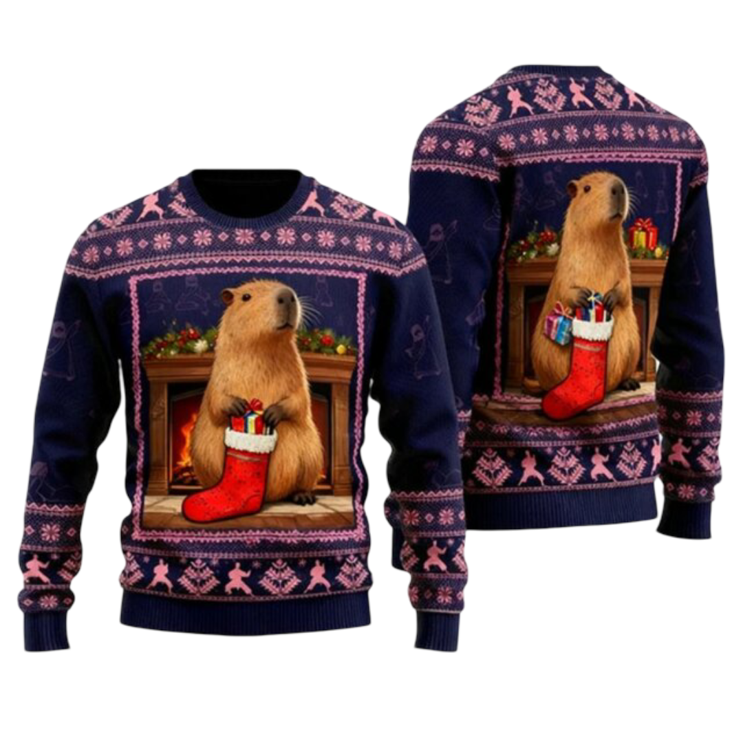 Kawaii Christmas Capybara 3D Printed Sweatshirt
