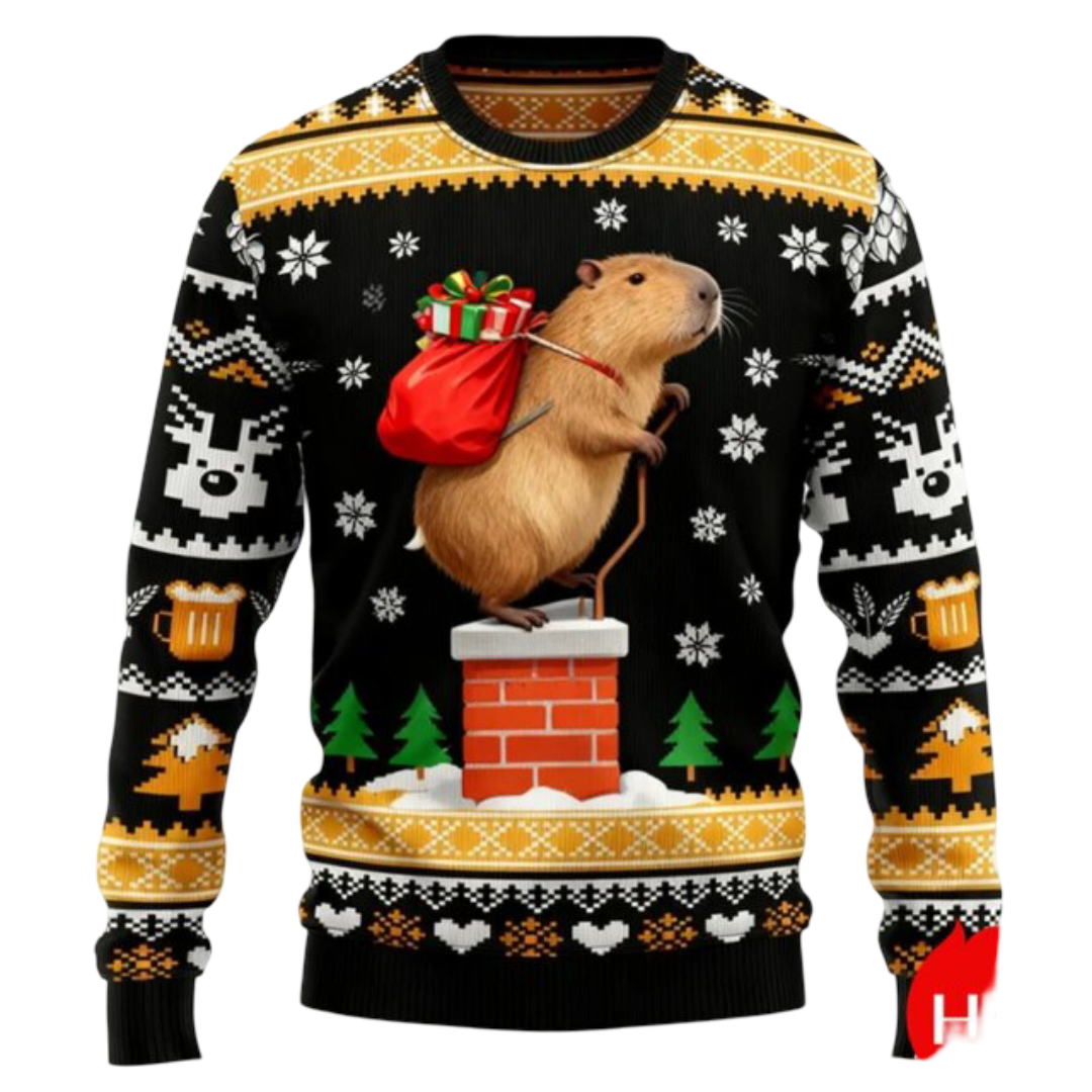 Kawaii Christmas Capybara With Gift Bag 3D Printed Sweatshirt