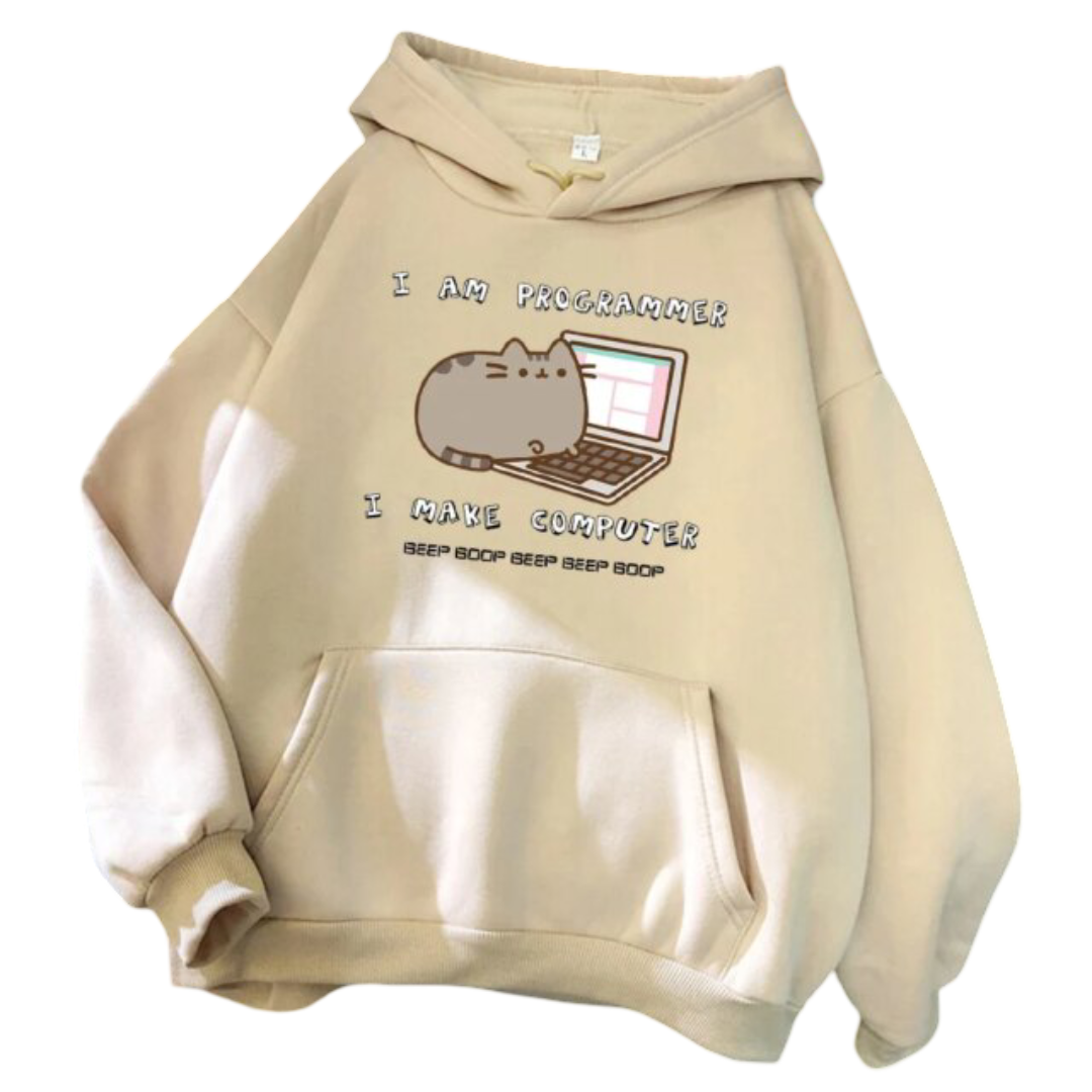 Kawaii I Am Programmer I Make Computer Cat Printed Hoodie