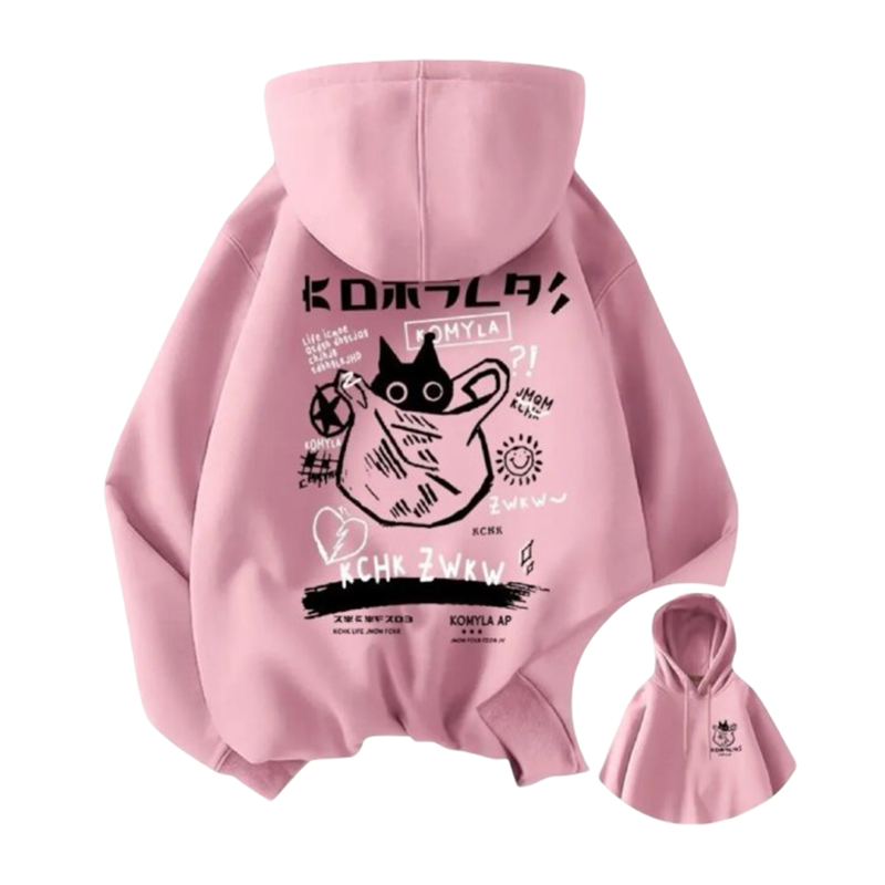 Kawaii Black Cat Casual Hoodie