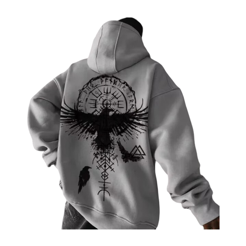 Kawaii Totem Viking Eagle Print Hoodie