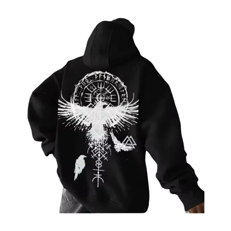 Kawaii Totem Viking Eagle Print Hoodie