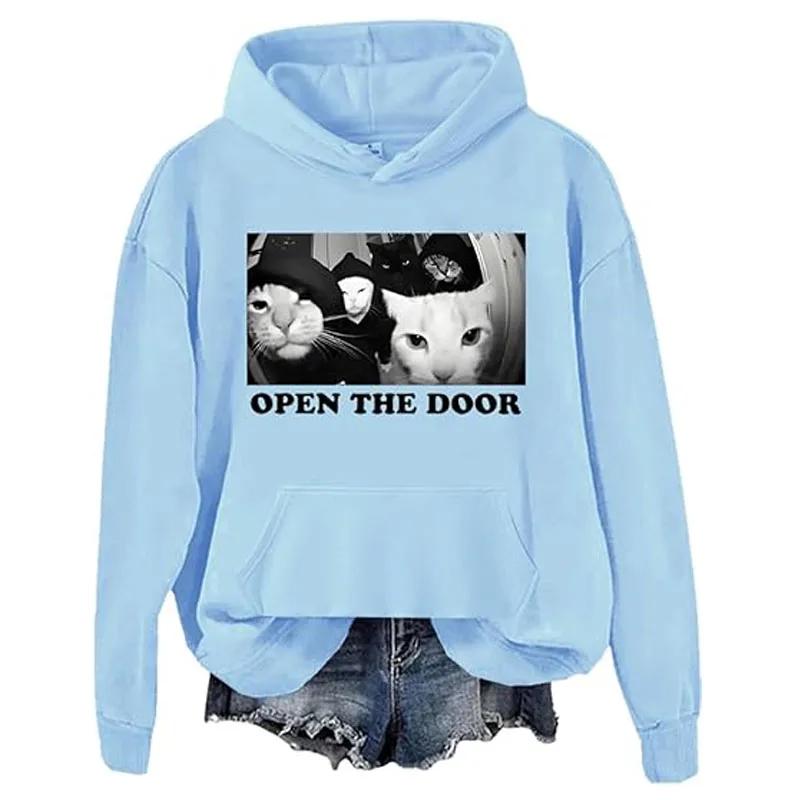 Kawaii Open The Door Funny Cat Meme Printed Hoodie
