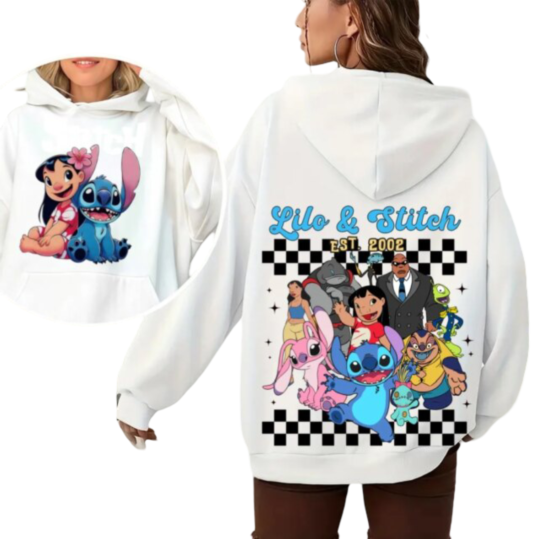 Kawaii Lilo & Stitch Character Printed Hoodie