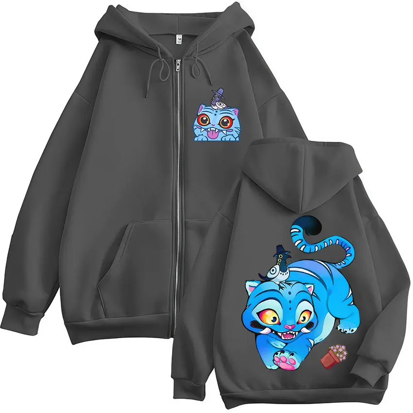  Kawaii KPop Demon Hunters Derpy Tiger Polyester Printed Hoodie