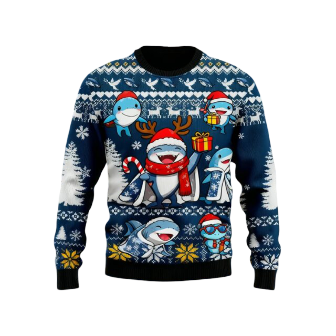Kawaii Christmas Shark 3D Printed Sweater