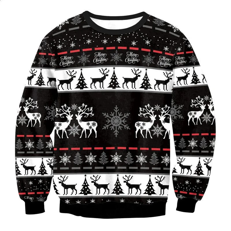 Kawaii Reindeer And Snowflake Christmas Printed Sweater