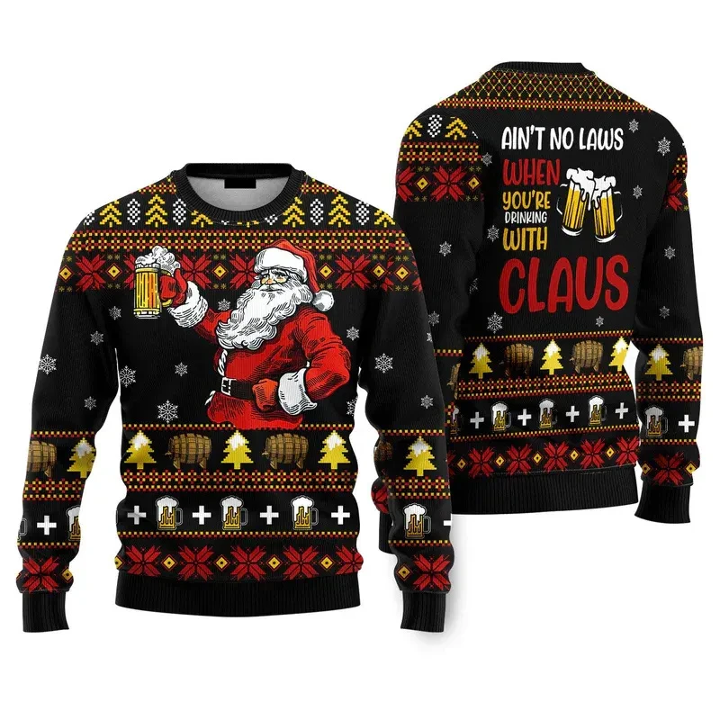 Santa Beer Ugly Christmas Kawaii Printed Sweater