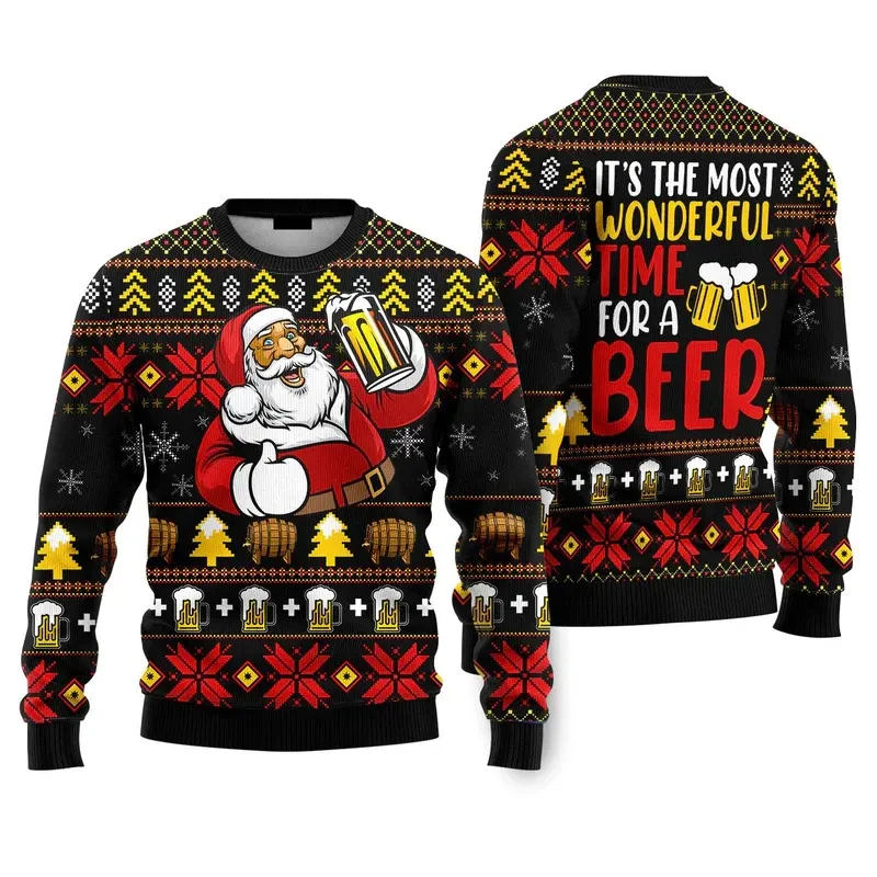 Kawaii Santa Beer Ugly Christmas Printed Sweater
