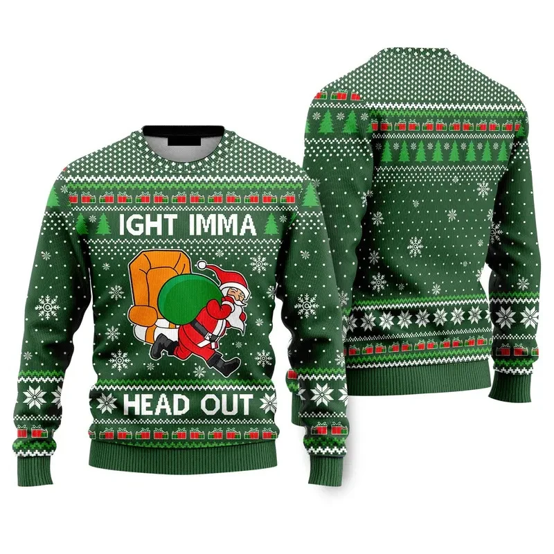 Kawaii Ight Imma Head Out Santa Claus Printed Sweater