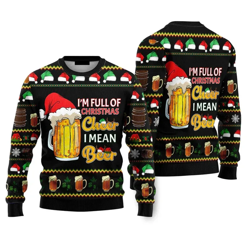 Kawaii I'm Full Of Christmas Cheer I Mean Beer Printed Sweater