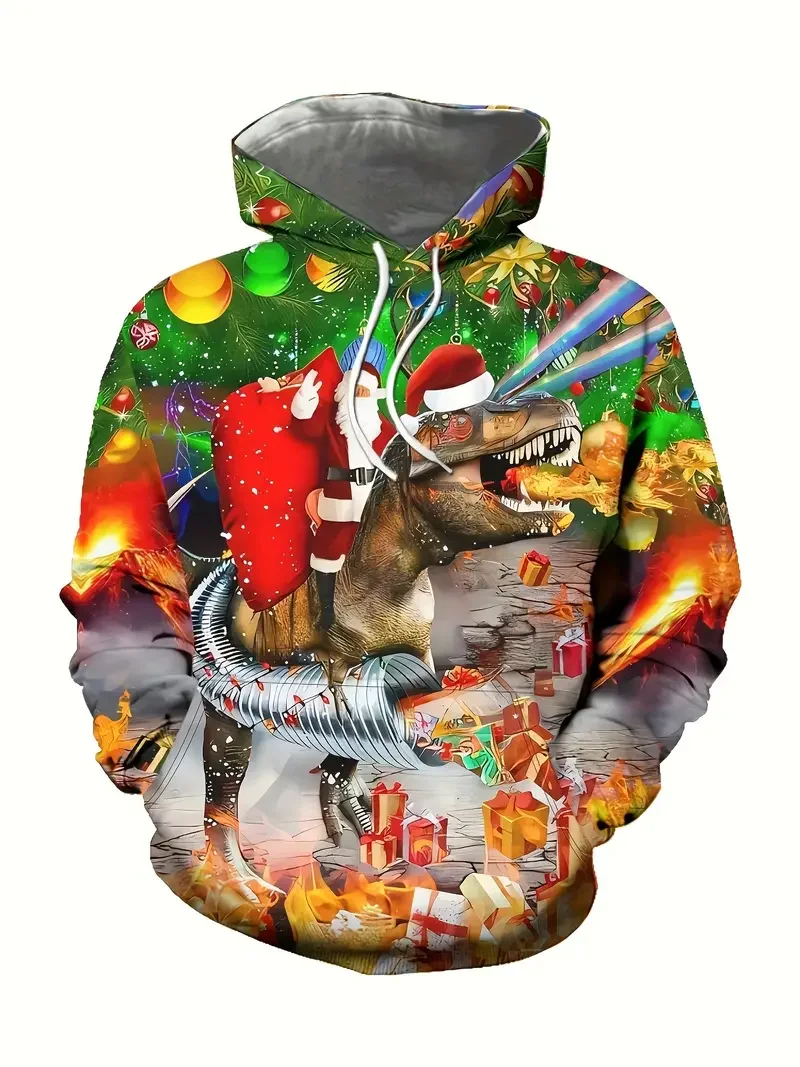 Kawaii Santa Claus Riding Dinosaur 3D Printed Hoodie