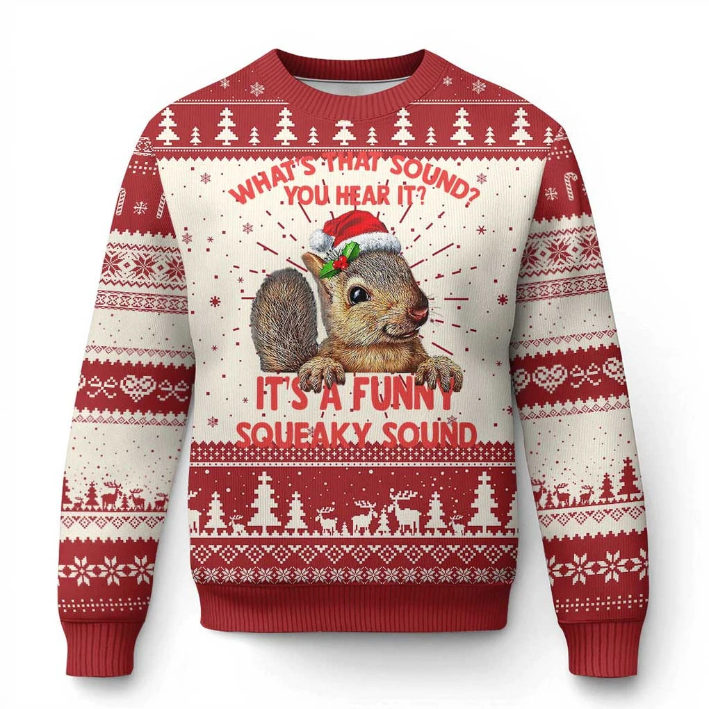 Kawaii Christmas Squirrel Print Polyester Sweater