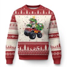 Kawaii Christmas Dinosaur Printed Polyester Sweater Kawaii Christmas Dinosaur Printed Polyester Sweater