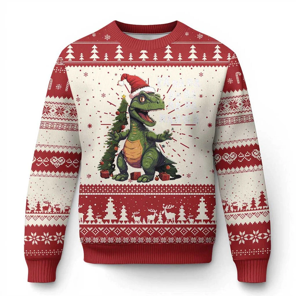 Kawaii Christmas Dinosaur Polyester Sweater
