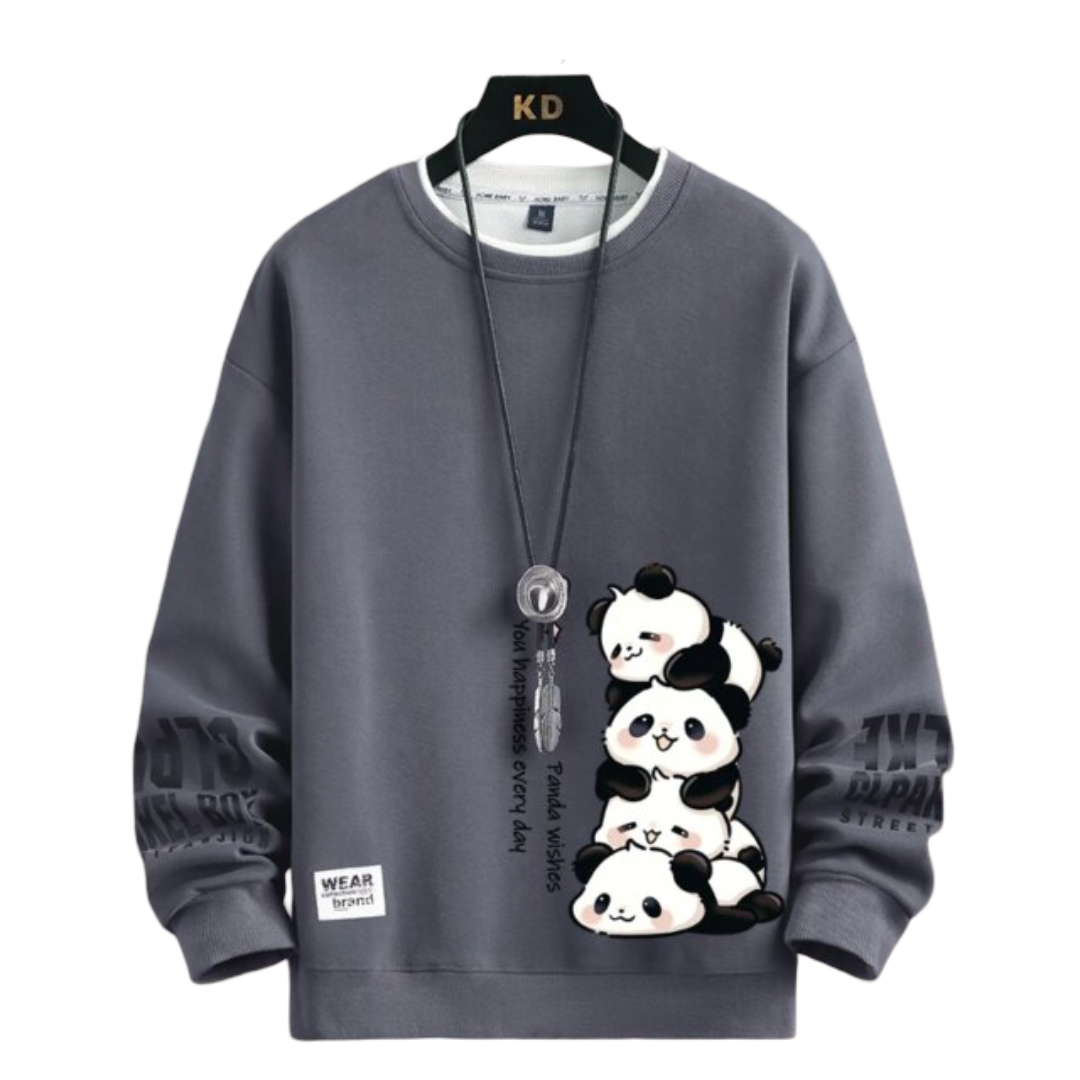 Kawaii Panda Print Long Sleeve Hoodie