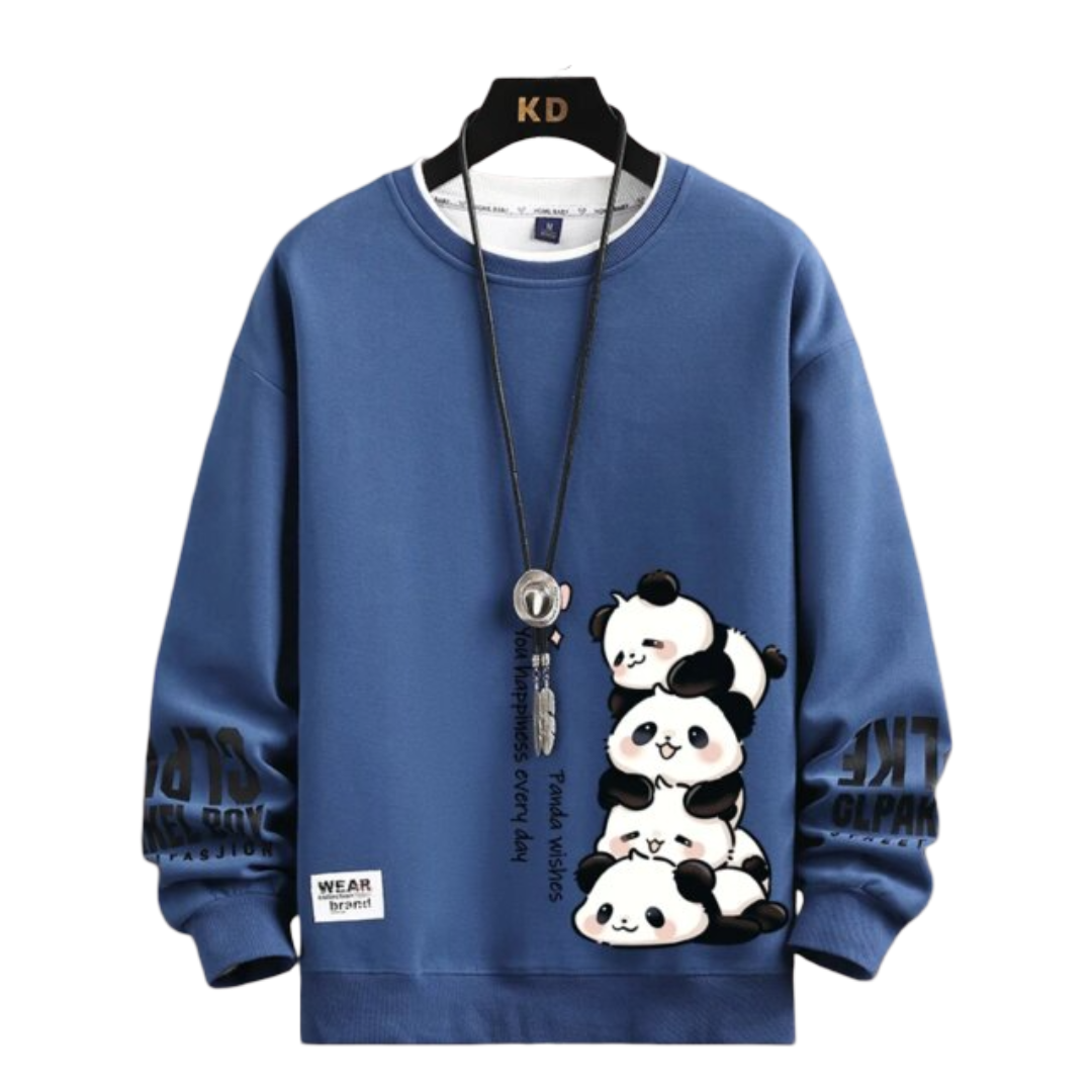 Kawaii Panda Printed Long Sleeve Hoodie