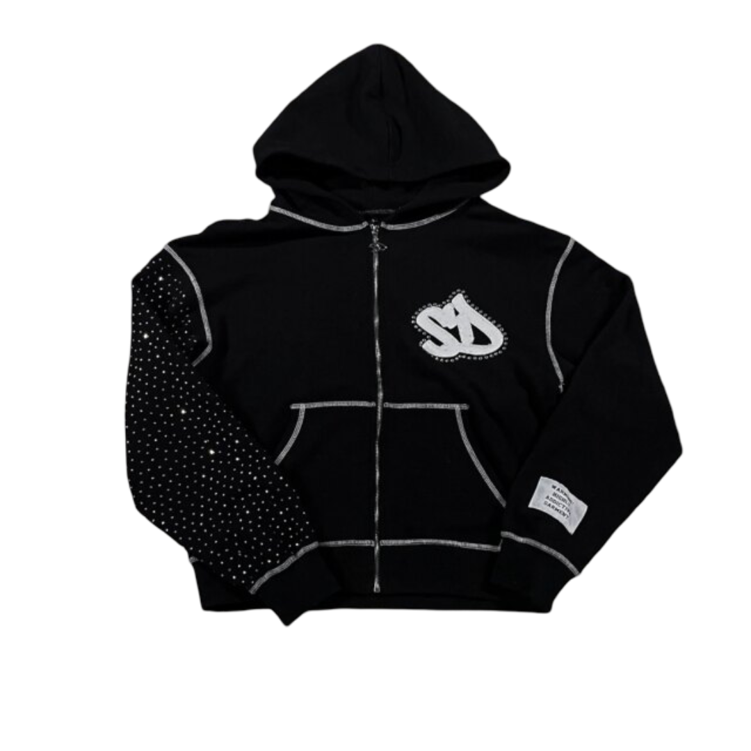 Kawaii Black Rhinestone Hoodie