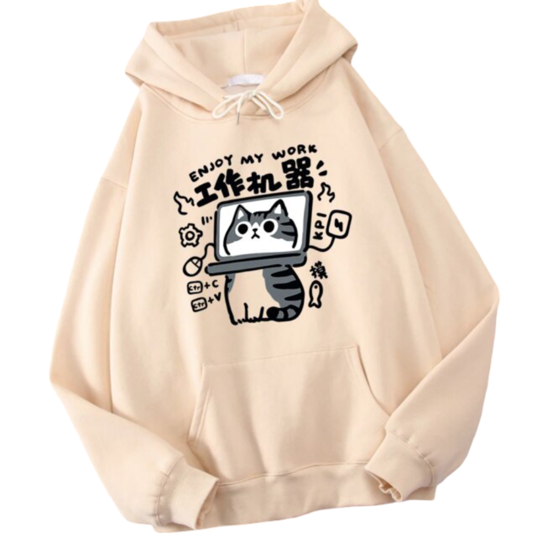 Kawaii Enjoy My Work Fun Tool Cat Hoodie