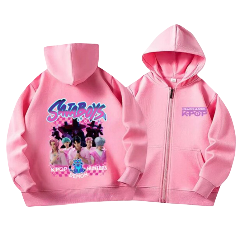 Kawaii KPop Demon Hunters Saja Boys Print Polyester Hoodie
