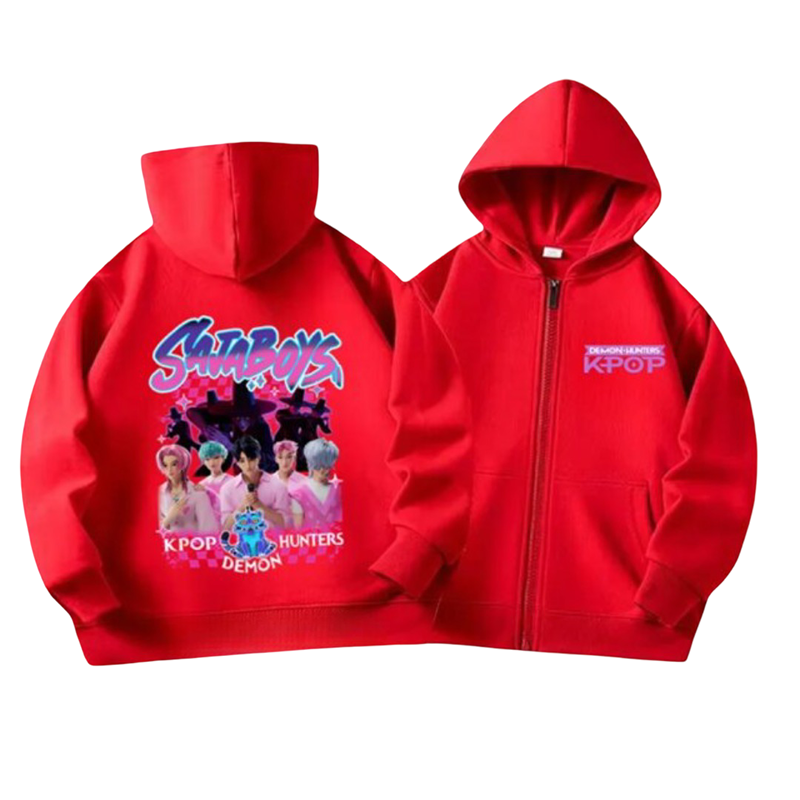 Kawaii KPop Demon Hunters Saja Boys Print Polyester Hoodie