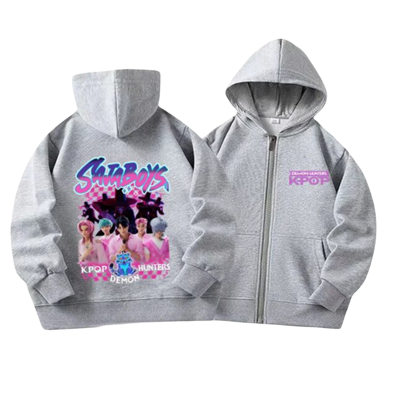 Kawaii KPop Demon Hunters Saja Boys Print Polyester Hoodie