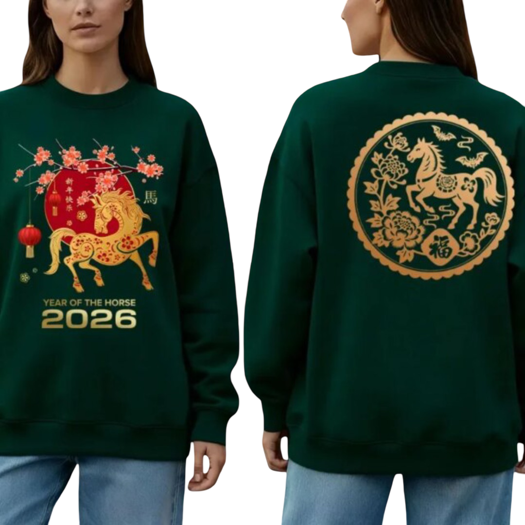 Kawaii New Year 2026 Year of the Horse Printed Sweatshirt Kawaii New Year 2026 Year of the Horse Printed Sweatshirt