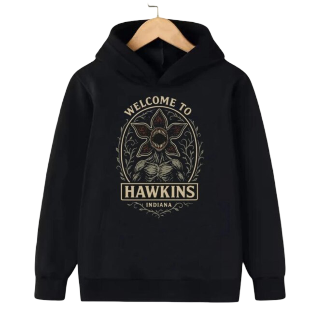 Kawaii Welcome to Hawkins, Indiana The Demogorgon Printed Hoodie