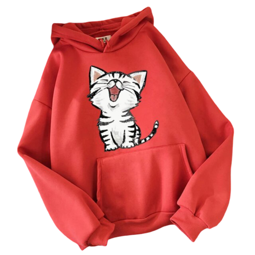 Kawaii Cat Print Casual Hoodie