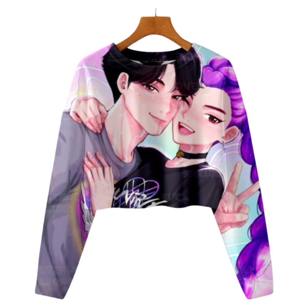 Kawaii KPop Demon Hunters Rumi And Jinu Cropped Sweatshirt
