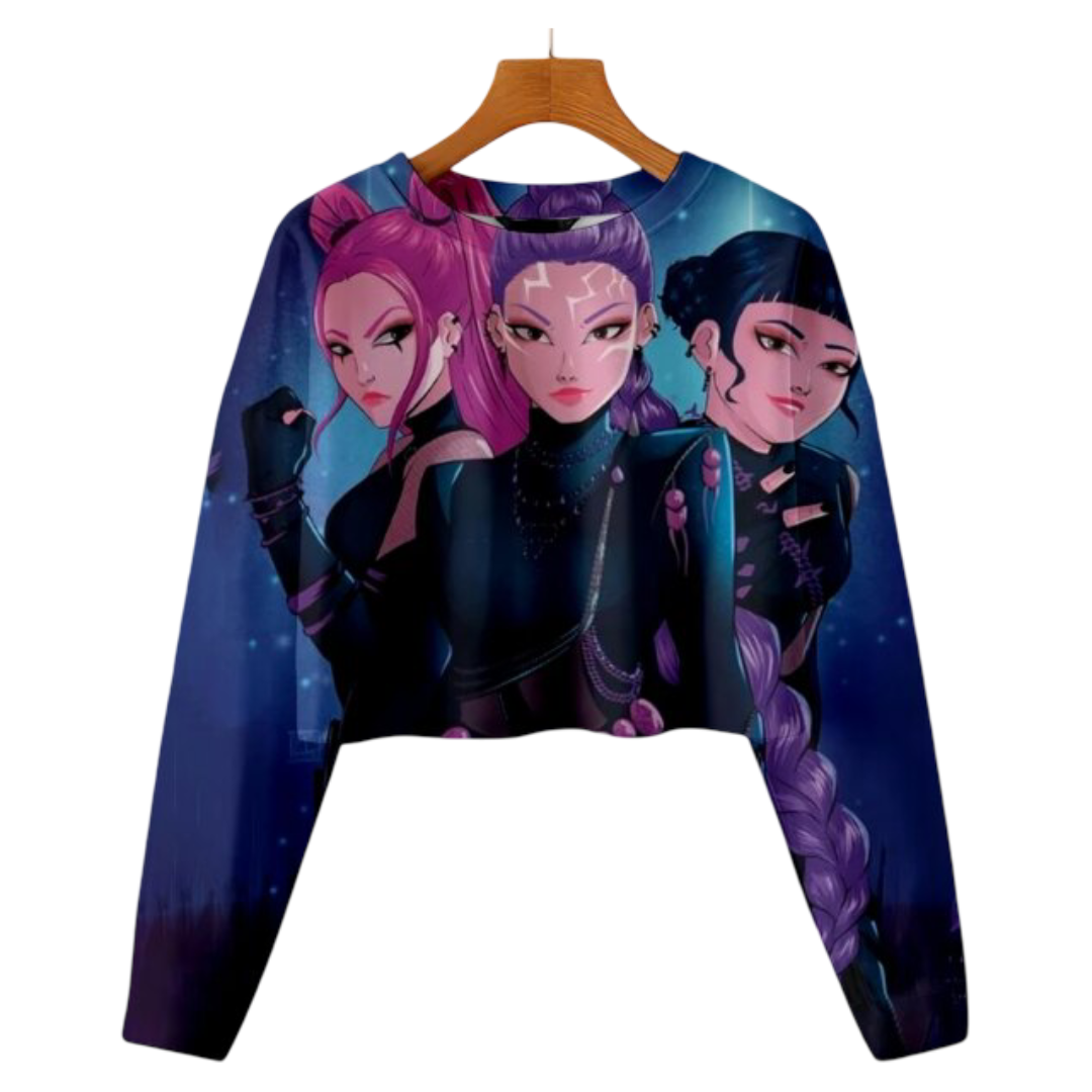 Kawaii KPop Demon Hunters Character Cropped Sweatshirt