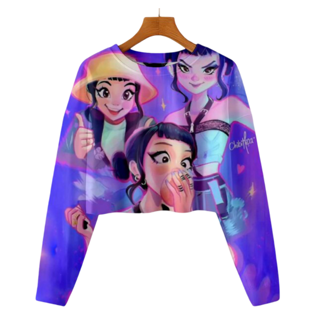 Kawaii KPop Demon Hunters Character Cropped Sweatshirt