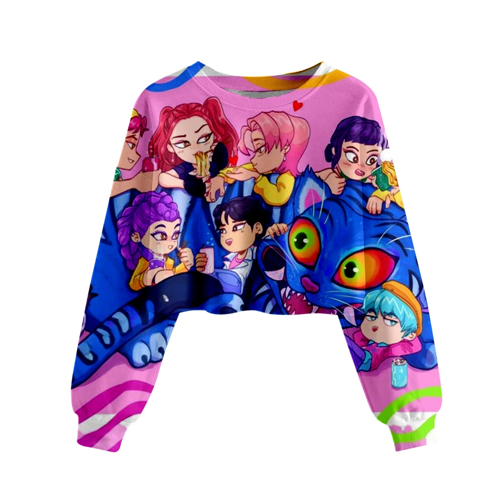 Kawaii KPop Demon Hunters Saja Boys Print Cropped Sweatshirt 