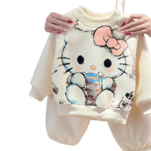Sanrio Hello Kitty Sweatshirt Two Piece Set Fleece Lined Girls Kids Autumn Winter Season 2026 New Super Cute Kawaii Hoodie Sanrio Hello Kitty Sweatshirt Two Piece Set Fleece Lined Girls Kids Autumn Winter Season 2026 New Super Cute Kawaii Hoodie
